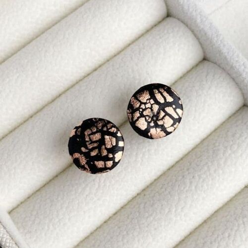 Black and Copper Round Stud Earrings