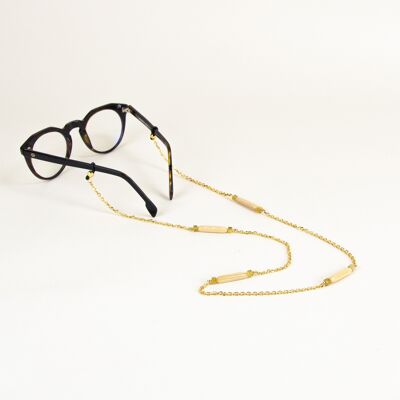 Capsule glasses chain in brass and blond horn