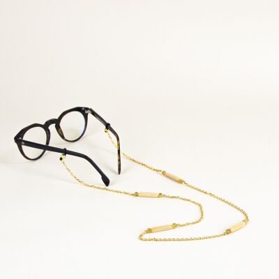 Capsule glasses chain in brass and blond horn
