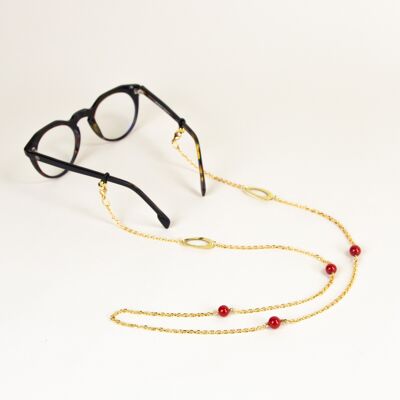 Maraca-Brillenkette aus Messing und rotem Lack