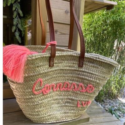 Panier Connasse pompon long coloris corail