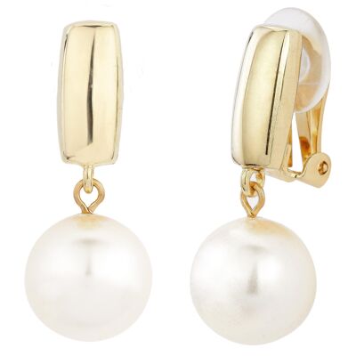 Traveller clip earrings gold plated 12mm cream pearls - 113718