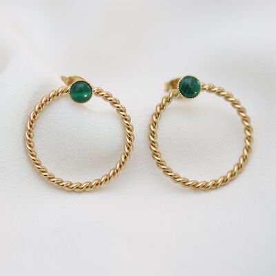 Boucles d'oreilles Camille pierres fines vert fonce malachite