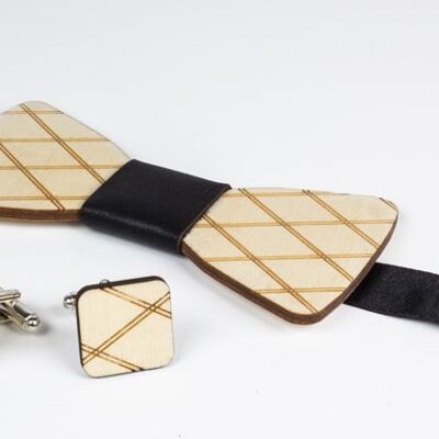 Wooden Bowtie & Cufflinks, square