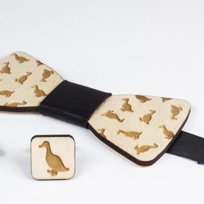 Noeud papillon & boutons de manchette en bois, canards