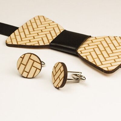 Wooden Bowtie & Cufflinks, bricks