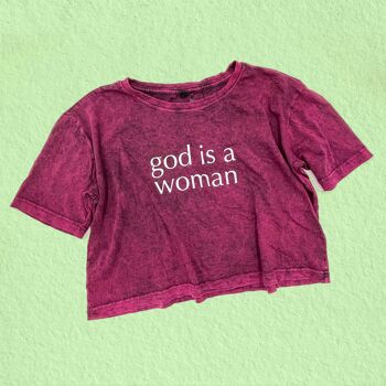 Dieu est une femme T-shirt court délavé à l'acide sérigraphié 1