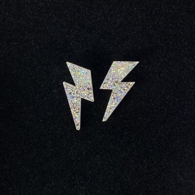 Lightning bolt studs - Glitter silver