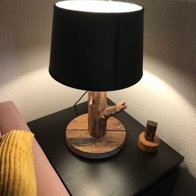 Recycelte/ Nachhaltige Treibholzlampe mit uraltem Eiche Holzfuß