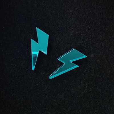 Lightning bolt studs - teal mirror