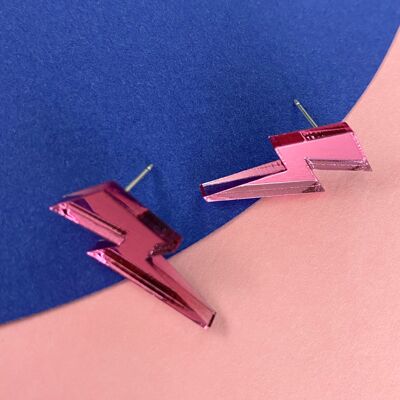 Lightning bolt studs - Pink mirror