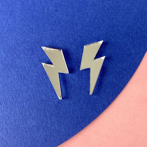 Lightning bolt studs - Silver mirror