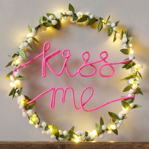 Kiss Me Mistletoe Fairy Light Wreath