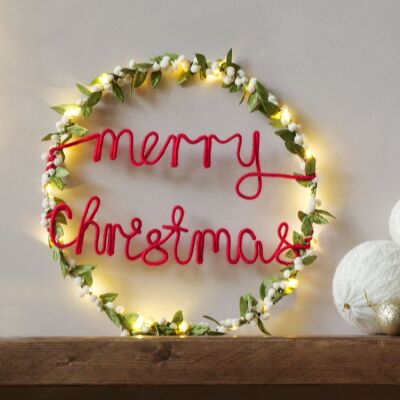 Merry Christmas Mistletoe Fairy Light Wreath