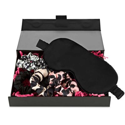 Eye Mask & Scrunchies In A gift Box - 6 black skinny