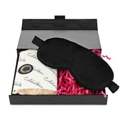 Geschenkbox aus Seidenkissenbezug und Augenmaske - Schwarz
