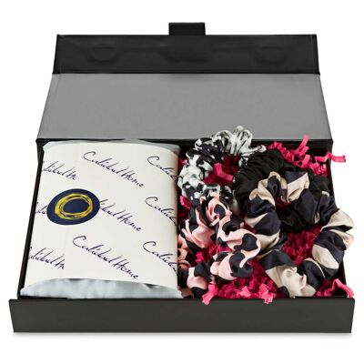 Seiden-Kissenbezüge & Haargummis Geschenkbox – Hellrosa 4 schwarz normal