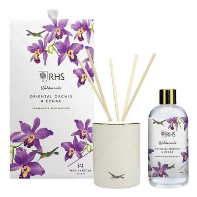 Wax Lyrical RHS Wildscents Diffuseur à roseaux orchidée orientale et cèdre 250 ml