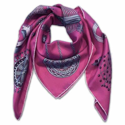 Pink Jewel Print 100% Silk Twill Scarf