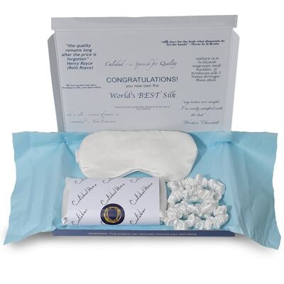 White Silk Pillowcase Eye Mask & Scrunchies Collection