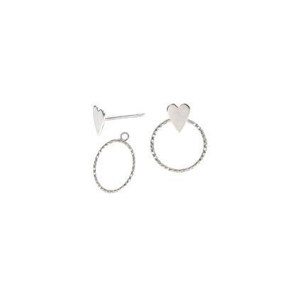 Heart Stud Earrings and Ear Jackets Sterling Silver