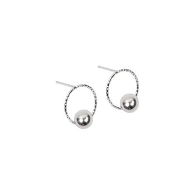 Circle and Bead Stud Earrings Sterling Silver