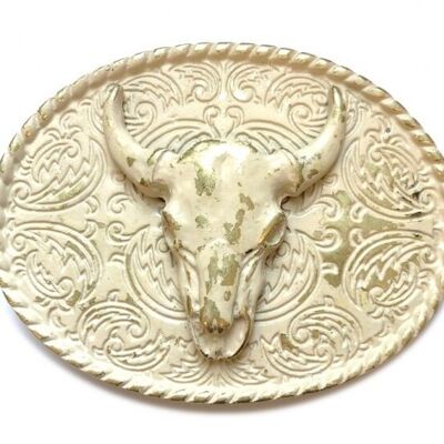 Belt buckle bull oval antique