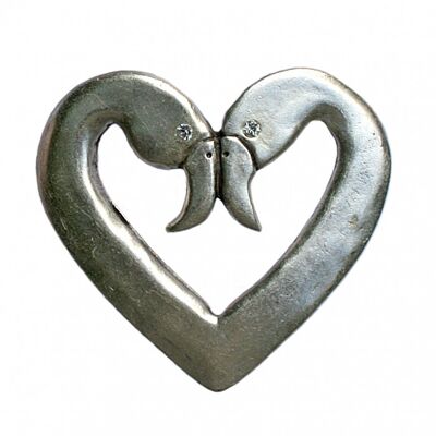 Belt buckle flamingo heart open silver with Swarovski