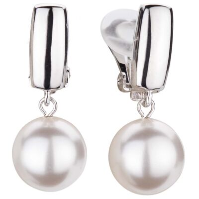 Traveller clip earrings platinum plated 12mm pearls white - 113719