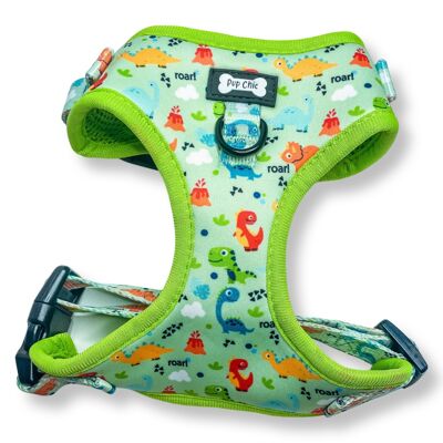 XXS Prehistoric Pup Adjustable Step-in Harness - Sage Green Dinosaur step-in harness