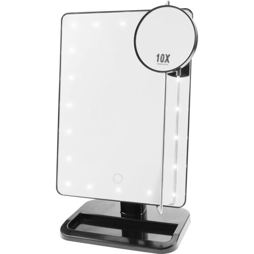 Stellspiegel schwarz mit 20 LEDs + Bügel mit 10-fach-Spiegel, 20,7 x 32,5 cm