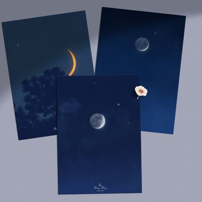 Colección de postales de luna creciente