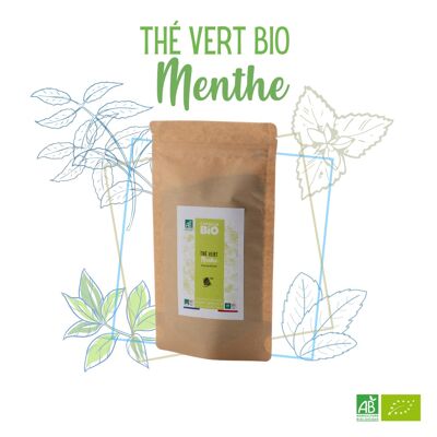 Feuilles de thé en vrac THÉ VERT MENTHE - coupe fine spéciale infusion instantanée - Sachet 100 g