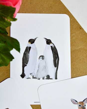Carte postale famille pingouins 2