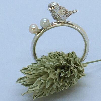 Birdy Ring-Silber / Perlen
