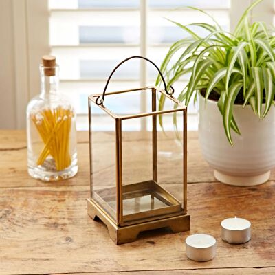 Small Antique Effect Brass Candle Lantern