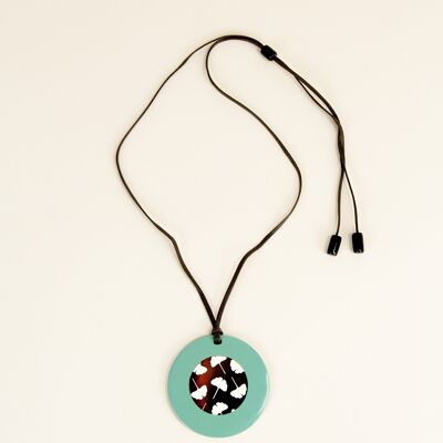 Round pendant with Ginkgo motifs with khaki and ivory lacquer