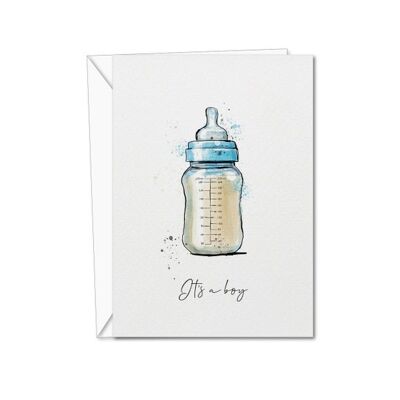Nouvelle carte de bébé garçon | Carte de naissance personnalisée | Carte biberon nouveau-né | Carte de vœux personnalisée pour bébé (1044435175)