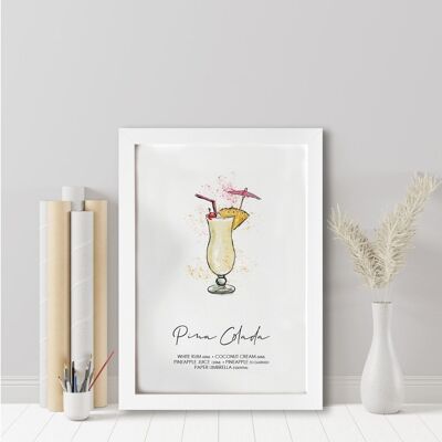 Impresión de receta de cóctel de piña colada. Cóctel de piña colada. Amante de los cócteles. Regalo amante de los cócteles. Arte de pared de cóctel. (1009115265-0)