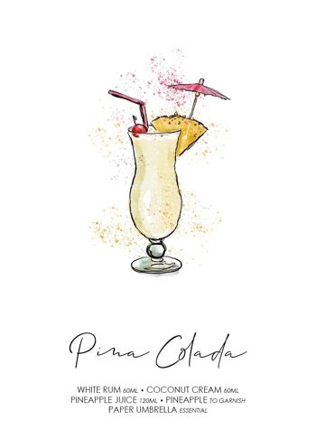 Impression de recette de cocktail Pina Colada. Cocktail Pina Colada. Amateur de cocktails. Cadeau d'amateur de cocktails. Art mural cocktails. (1009115265-0) 2
