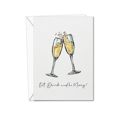 Champagne Christmas Card | Christmas Card | Champagne Card | Eat, Drink and be Merry | Xmas Card | Christmas Card Set | Fun Xmas Cards - 1 Card (1088621241-0)