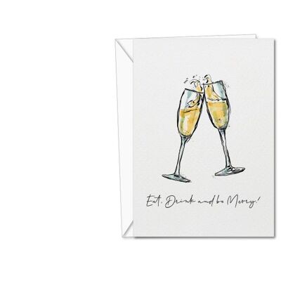Champagne Christmas Card | Christmas Card | Champagne Card | Eat, Drink and be Merry | Xmas Card | Christmas Card Set | Fun Xmas Cards - 30 Cards (1088621241-3)