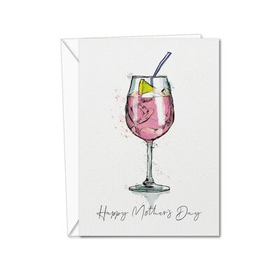 Carte G&T rose heureuse fête des mères | Carte Gin and Tonic Rose Fête des Mères | Carte Gin-Tonic | Gin et carte de vœux tonique | Pour elle (1187783425)