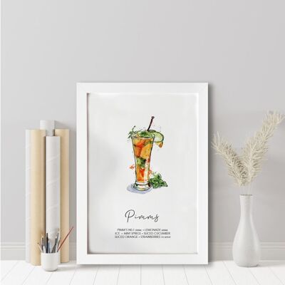 Stampa della ricetta del cocktail Pimms. Cocktail Pimmi. Amante dei cocktail. Regalo amante dei cocktail. Arte della parete del cocktail. (995148060-0)