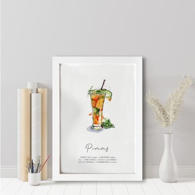 Impresión de receta de cóctel Pimms. Cóctel de Pimms. Amante de los cócteles. Regalo amante de los cócteles. Arte de pared de cóctel. (995148060-2)