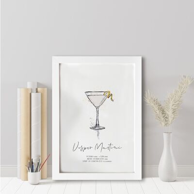 Impression de recette de cocktail Vesper Martini | Cocktail Vesper Martini | Aquarelle Martini | Pour elle | Anniversaire | Cadeau d'anniversaire | Cadeau boîte aux lettres (1066245393-1)