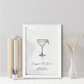Impression de recette de cocktail Vesper Martini | Cocktail Vesper Martini | Aquarelle Martini | Pour elle | Anniversaire | Cadeau d'anniversaire | Cadeau boîte aux lettres (1066245393-2) 1