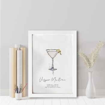 Impression de recette de cocktail Vesper Martini | Cocktail Vesper Martini | Aquarelle Martini | Pour elle | Anniversaire | Cadeau d'anniversaire | Cadeau boîte aux lettres (1066245393-5) 1