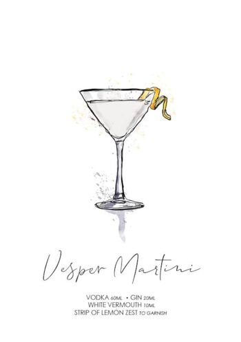 Impression de recette de cocktail Vesper Martini | Cocktail Vesper Martini | Aquarelle Martini | Pour elle | Anniversaire | Cadeau d'anniversaire | Cadeau boîte aux lettres (1066245393-5) 2