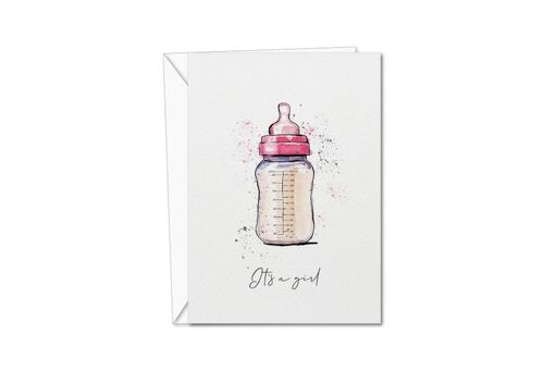 New Baby Girl Card | Personalised New Baby Card | New Born Baby bottle Card | Custom Baby Greeting Card (1044436407)